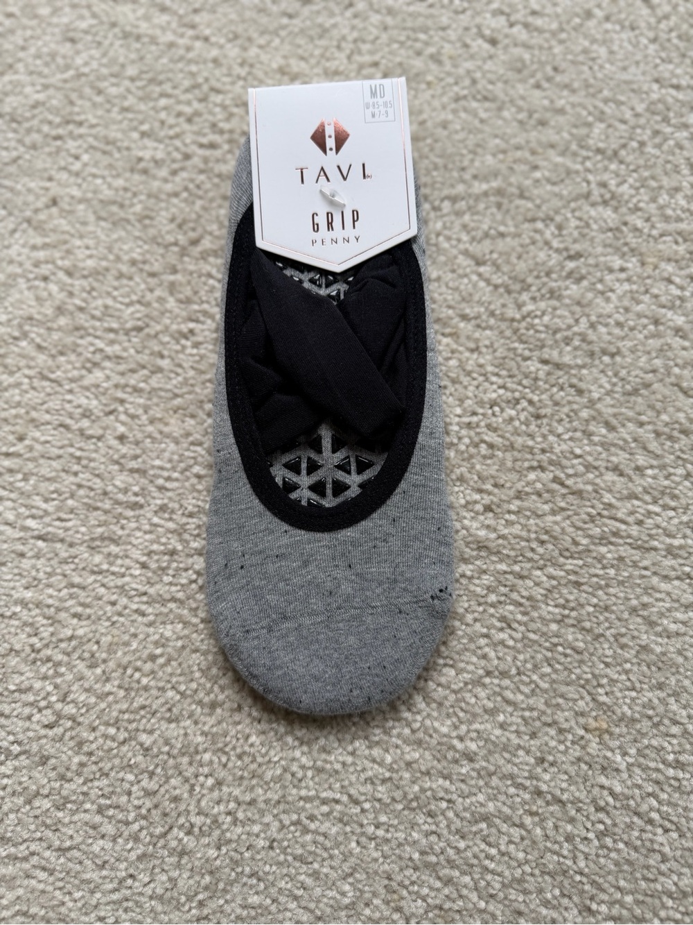 No-Show Grey Tavi Grip Socks with Black Cross Band - Picture 2 of 3